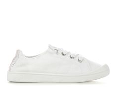 Breathable canvas upper with terry cloth lining, Easy slip-on entry with lace-up detail, Classic round toe with toe cap, Cushioned insole, Flexible rubber midsole and outsole, Roxy branding details,60% Textile /40% TPR-100% TPR for Non-USA outsole | Women's Roxy Bayshore Plus Slip-On Sneakers in White Size 8.5 Medium Sporty Canvas Slip-on Sneakers For Summer, Sporty Canvas Slip-on Sneakers, Sporty Adjustable Lace-up Sneakers, Summer Cotton Canvas Shoes With Vulcanized Sole, White Casual Slip-on Sneakers With Elastic Laces, Spring Lace-up Canvas Shoes, Everyday Slip-on Canvas Shoes With White Sole, Sporty Cotton Slip-on Sneakers, Spring Canvas Shoes With White Sole