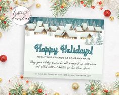 a christmas card with the words happy holidays from your friends at company name on it