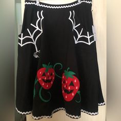 Unique Vintage June-O-Ween Spider Web Strawberry Circle Skirt Size: Xl Waist: 17 1/2” Stretches To 19” Length: 29” Nwt, Never Worn, Pockets, It’s Made Of Polyester Faux Felt (Has A Fuzzy Fleecy Texture), Zips In Back Note: I Am Not Taking Offers. Automatic 15% Discount Applied When Bundling 2 Or More Items (Except Items From Offers). Bundle For Combined Shipping. From A Non-Smoking, Shih Tzu Friendly Home. Spider Web Strawberries, Vintage Skirts, Circle Skirt, Spider Web, Vintage Skirt, Shih Tzu, Unique Vintage, Vintage Black, Black Red