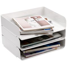 PRICES MAY VARY. Our set of 3 stackable white paper tray, each measures 12.4"L X 9.7"W X 2.7"H. When stacked to be 3 tier rack, it measures 8"H. An ideal size for you to organize your workspace or create a spot for employees to exchange documents. Premium Quality: The document trays are made of durable, break-resistant ABS plastic, sturdy and heavy-duty, featuring uneven design to prevent container slippage, which provides lasting use. Easy to Assemble & Access: These letters trays boast channel Desk File, Mail Room, Office Supplies Desk Accessories, Leather Desk Pad, Paper Magazine, Letter Tray, Desk Organizer Set, Desk Tidy, Leather Desk