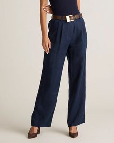 100% European Linen Pleated Trouser Navy Trousers, Trousers Details, Wardrobe Pieces, Pleated Trousers, European Linens, Oui Oui, Fall Wardrobe, Quince, Trousers Women