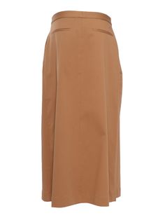 Camel colored midi skirt in stretch gabardine with front pleats, welt pockets, double strap.Composition: 97% COTTON 3% ELASTANE Brown Pleated Midi Skirt For Work, Elegant Brown Pleated Skirt For Work, Beige Pleated Skirt With Pockets For Work, Brown Midi Length Workwear Bottoms, Brown Long Pleated Skirt For Work, Brown Midi Length Bottoms For Work, Versace Shop, Zimmermann Dress, Pleats Please Issey Miyake