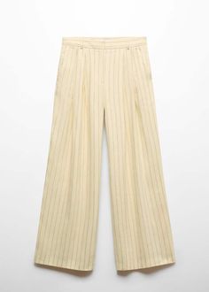 Striped linen-blend pants - Women | Mango USA Contemporary Closet, Linen Blend Pants, Wide Jeans, Linen Trousers, Linen Shorts, Pants Women, Tailored Trousers, Striped Linen, Slim Jeans