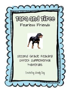 a poster with a dog on it that says, tara and three fearless friends second grade reading