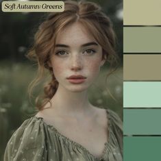 an image of a woman with red hair and blue eyes in a color palette for autumn