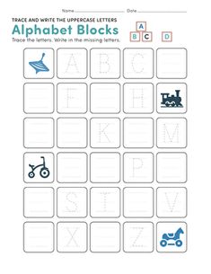 an alphabet worksheet with letters and numbers