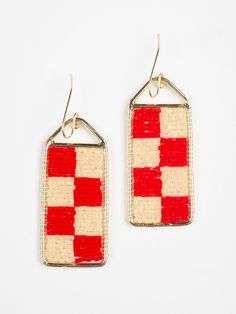 Checker earrings are the ultimate statement jewelry, and the red and white color combo kicks it up a notch. These bold, beaded earrings are just the thing to brighten your day! Brass and seed beads 2" length Made fair trade in India by one of our longstanding production partners Red Beaded Earrings As Summer Gifts, Handmade Red Earrings For Summer, Woven Red Jewelry For Summer, Red Woven Jewelry For Summer, Red Earrings With Colorful Beads For Summer, Red Dangle Beaded Earrings For Summer, Handmade Red Beaded Earrings For Summer, Summer Red Earrings With Colorful Beads, Handmade Red Beaded Earrings For Beach