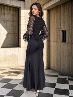 Lasaky - Elegant Bodycon Pencil Dress – Long Sleeve Sexy Dress Non-stretch Long Sleeve Club Dress, Slim Fit V-neck Dress For Night Out, Fitted Maxi Dress With Back Zipper For Date Night, Fitted Bodycon Dress For Night Out, Fitted V-neck Bodycon Evening Dress, Evening V-neck Fitted Bodycon Dress, Elegant Fitted Floor-length Bodycon Dress, Evening Long Sleeve Slim Fit Bodycon Dress, Fitted V-neck Bodycon Dress For Evening