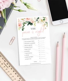 the price is right printable wedding game with pink flowers and greenery on it