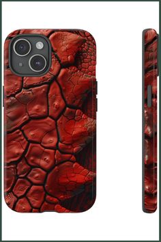 an iphone case with red paint on the back and sides, showing it's texture