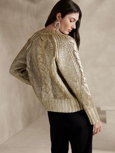 Carmina Metallic Sweater | Banana Republic Beautiful Sweaters For Women, Chic Gold Winter Sweater, Elegant Gold Sweater For Winter, Elegant Gold Winter Sweater, Chic Gold Sweater For Fall, Chic Gold Long Sleeve Sweater, Gold Knit Winter Sweater, Gold Knit Sweater For Winter, Gold Crew Neck Sweater For Fall