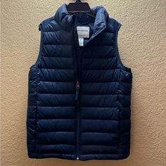 Blue Puffer Vest. Zipper. New Casual Blue Puffer Jacket For Outdoor, Casual Blue Puffer Jacket For Outdoor Activities, Casual Navy Puffer Jacket For Fall, Leather Jacket For Girls, Blue Puffer Vest, Kids Puffer Vest, Girls Puffer Vest, Nba Jacket, Vest Zipper