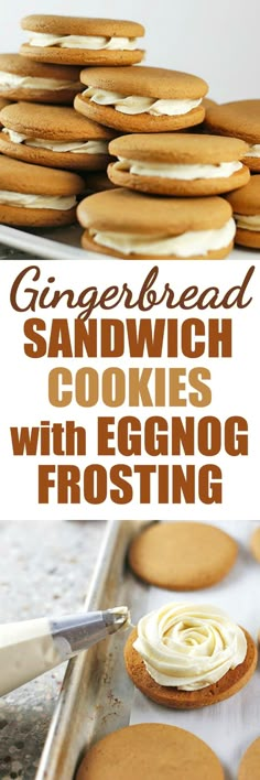 gingerbread sandwich cookies with eggnog frosting