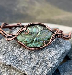 Carved Labradorite Wire Wrapped Copper Cuff Bracelet Bohemian Electroformed Bangle Jewelry, Bohemian Electroformed Bangle, Adjustable Patina Bangle As Gift, Fantasy Wire, Wire Wrap Jewelry Designs, Metal Workshop, Copper Cuff Bracelet, Workshop Ideas, Wire Wrapped Bracelet