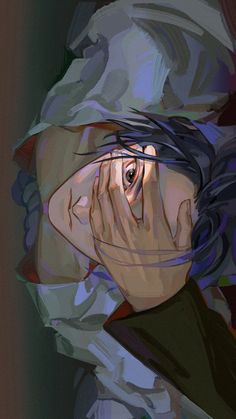 a digital painting of a woman covering her face with her hands