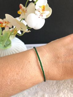 Emerald green dainty beaded bracelet, thin seed bead bracelet, tiny beads dark green bracelet, slim delicate simple bracelet ❤SIZES This item comes in several sizes, kindly choose at checkout. The standard size for an average woman is 7". For a child, perhaps a 6" would be appropriate. If you'd like a clasp extender because you are unsure of the right size, please add this to the cart: https://www.etsy.com/listing/187503833/clasp-extender ❤ PROCESSING AND SHIPPING Most orders are made and shippe Dark Green Bracelet, Average Woman, Green Bracelet, Tiny Beads, Bracelet Simple, Seed Bead Bracelet, Simple Bracelets, Seed Bead Bracelets, Bead Bracelet