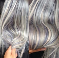 Lavendar Gray Highlights, Blonde Hair With Purple Peekaboo, Light Blue Hair Dye, Pretty Gray Hair, Icy Hair, Blonde Hair Colour Shades, Gray Highlights, Grey Blending, Funky Hair