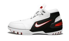 On October 29th, 2003, LeBron James laced up his sneakers for first regular season NBA game against the Sacramento Kings. He did so in this colorway of the Air Zoom Generation, his first signature shoe with Nike (accompanied by a plus $90M contract). The second-ever retro of the Air Zoom Generation follows the "First Game" release, despite this pair truly being his actual first game shoe. Anchored by a smooth white upper, this version features a black cushioned mesh fabric around the side, midso Buy Nike Shoes, Nba Game, New Nike Shoes, Limited Edition Sneakers, Sacramento Kings, Black Cushions, Nike Basketball Shoes, Stadium Goods, Mens Nike Air