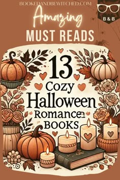 the cover of 13 cozy halloween romance books with pumpkins, candles and flowers on it