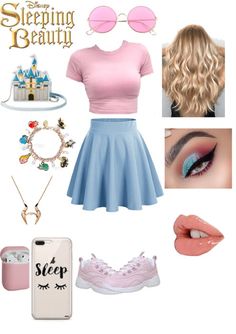 Lululemon Disneybound, Make It Pink Make It Blue Disneybound, Disney Bounding Aurora, Disney Bounding Princesses, Princess Themed Outfits, Disney Bound Princess Outfits, Sleeping Beauty Outfit Ideas, Casual Disney Princess Outfits, Disney Bound Outfits Summer