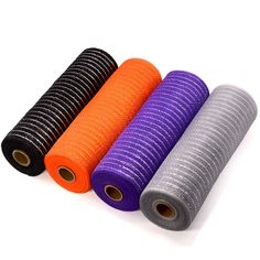 PRICES MAY VARY. Koopi Deco Mesh Halloween Color 10 inch x 30 feet Each Roll, Metallic Foil Poly Mesh Ribbon Black, Orange, Purple, Sliver Set for Wreaths, Swags, Craft, Party and Decorating Supplies - 4 Rolls Halloween Color, Mesh Ribbon, Metal Wreath, Metallic Foil, Sewing Trim, Halloween Coloring, Amazon Art, Deco Mesh, Sewing Stores