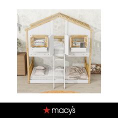 there is a bunk bed made out of wood