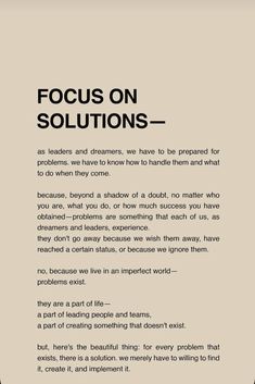 an image of a poster with the words focus on solutions in black and white text