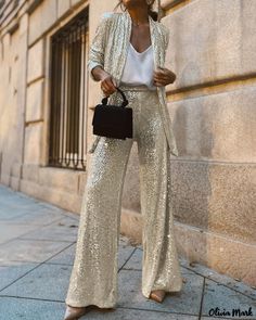 Color: silver-2, Size: S Shawl Collar Blazer, Sequin Cardigan, Sequin Pants, Sequin Blazer, Trouser Style, Type Of Pants, Fashion Mode, Women's Pants, Olivia Mark