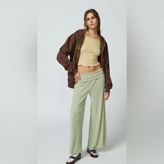 Soft + Cozy Lounge Pants By Out From Under. Cut In An Effortless Wide-Leg Silhouette With A Low-Rise And Topped With A Foldover Waistband. Features - Foldover Out From Under Lounge Pants - Low-Rise - Wide-Leg - Pull-On Construction - Uo Exclusive Content + Care - 73% Polyester, 26% Viscose, 1% Spandex - Machine Wash - Imported Size + Fit - Model In Grey Is 5’8" And Wearing Size Small Out From Under Cozy Up In Intimate Lounge Wear From Uo’s Exclusive Out From Under Label That's So Fashion-Forward Affordable Green Bottoms From Urban Outfitters, Cheap Urban Outfitters Summer Pants, Cozy Relaxed Fit Pants For Spring, Cozy Relaxed Fit Spring Pants, Cozy Cotton Wide-leg Bottoms, Green Wide-leg Sweatpants For Loungewear, Green Cotton Loungewear Bottoms, Green Cotton Bottoms For Lounging, Green Cotton Lounging Bottoms