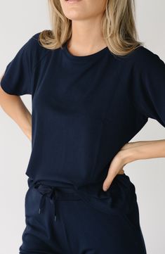 Go from bed to breakfast in a softly knit crewneck T-shirt that's perfect for laid-back lounging. Crewneck Short sleeves 70% viscose, 26% acrylic, 4% spandex Machine wash, tumble dry Imported Relaxed Crew Neck T-shirt For Loungewear, Effortless Short Sleeve T-shirt For Loungewear, Relaxed Fit Raglan Sleeve T-shirt For Everyday, Cotton Crew Neck T-shirt For Lounging, Casual Crew Neck T-shirt For Loungewear, Sporty Soft-washed T-shirt For Loungewear, Relaxed Fit Crew Neck Top For Loungewear, Casual Relaxed Fit Crew Neck Top, Relaxed Fit Raglan Sleeve T-shirt For Loungewear