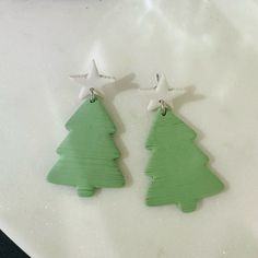 Christmas Tree Earrings. Clay. Never Worn. New! Winter Jewelry, Tree Earrings, Earrings Clay, Christmas Tree Earrings, Earring Tree, Earrings Color, White Green, Polymer Clay Earrings, Clay Earrings