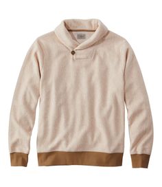 This casual layer is more versatile than most fleece pullovers, but just as comfortable and cozy. Wear it as an alternative to a sweater - it looks great layered over a button-down shirt. Slightly Fitted: Relaxed through the chest and sleeve, with a slightly slimmer waist. 55% cotton, 45% polyester. Midweight fleece fabric. Machine wash and dry. Heathered fabric has great texture and feels wonderfully soft. Contrast ribbed trim at cuffs and hem. Great layered over a button-down or tee. Shawl-col Cozy Fit Sweater For Layering, Casual Long Sleeve Tops With Fleece Lining, Casual Fall Sweater With Fleece Lining, Beige Sweatshirt For Winter Layering, Cozy Winter Sweater For Casual Gatherings, Cozy Sweater For Casual Winter Gatherings, Fall Fleece Tops With Fleece Lining, Winter Fleece Tops For Layering, Casual Long Sleeve Sweater With Fleece Lining