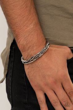 Brushed in an antiqued finish, rustic silver bars weave and braid into an edgy cuff around the wrist. Sold as one individual bracelet. This piece was featured as part of our Fall Training during Unwritten. Silver Kada For Men, Men Bracelet Silver, Mens Silver Bracelets, Mens Jewelry Bracelet Silver, Silver Bracelets For Men, Men Jewellery, Man Bracelet, Mens Bracelet Silver, Jewelry Bracelets Silver