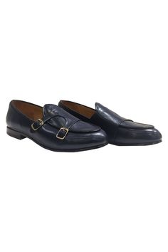 Leave a lasting impression in your formal wear with this navy blue hued pair of shoes, characteristically styled with dual straps giving it an edgy look.
Dual strap
Block heels
Metal buckle - Aza Fashions Classic Blue Monk Strap Slip-on Shoes, Classic Blue Slip-on Monk Strap Shoes, Classic Blue Monk Strap Shoes With Leather Sole, Neutral Polish, Luxury Sale, Shoes Blue, Strap Shoes, Edgy Look, Shoes For Men