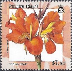 a postage stamp with an orange flower on it's front and bottom corner,