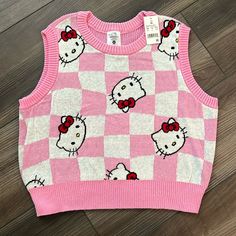 Adorable And Fun Sanrio Hello Kitty Vest. Nwt. Soft Woven Sweater Vest. Great For Comic Con Or Dress Up School Days. Hello Kitty Sweater, Kitty Sweater, Hello Kitty School, Hello Kitty Dress