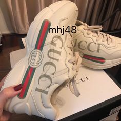 Rhyton Gucci Logo Leather Sneaker. Brand New. 100% Authentic. Come With Box And 2 Dust Bag. Pink Louboutins, Sneaker Logo, Sepatu Air Jordan, Gucci Bags Outlet, Designer Shoes Gucci, Gucci Rhyton, Gucci Shoes Sneakers, Gucci Sneakers, Gucci Logo