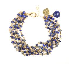 Six strands of lapis lazuli. 18kt gold plate over sterling silver. 6 3/4 inch fit length with 1 inch extender chain. Lapis Lazuli Bracelet, Stone Wrapping, Lapis Lazuli Stone, Art Deco Jewelry, Gemstone Bracelets, Adjustable Bracelet, Accessories Bracelets, Type 1, Delicate Bracelet