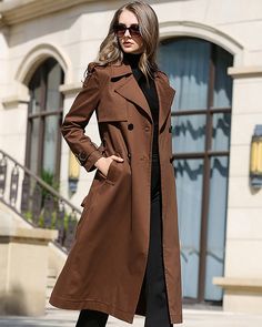 Custom Brown Double Breasted Belted Trench Coat,Women Long windbreaker,Fall coat for women Duster coat Outerwear freeshipping - Vivian Seven Brown Trench Coat Outfit, Trench Coat Outfit Fall, Burgundy Trench Coat, Fall Coat Outfit, Long Coat Outfit, Trench Coat Beige, Trench Coats Women Long, Brown Trench Coat, Trench Coat Outfit