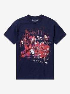 Toss out all your tattered and torn tees and make room for this new Slipknot one! Featuring a distressed photo of the band on the front  covered with verbiage and their "S" logo. The back highlights the dates for their '99 tour.100% cottonWash cold; dry lowImportedListed in men'sunisex sizes Blue Screen Print T-shirt For Concert, Alternative Style Graffiti Print T-shirt For Streetwear, Alternative Graffiti Print T-shirt For Streetwear, Graphic Tee With Graffiti Print For Alternative Fashion, Grunge Graffiti Print T-shirt For Concert, Alternative Style Cotton T-shirt For Concerts, Alternative Short Sleeve Distressed T-shirt, Alternative Cotton T-shirt For Concerts, Distressed Punk Style T-shirt For Streetwear