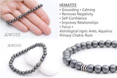 Give a gift with Intention! The IMPROVING RELATIONSHIPS Magnetic Hematite bracelet is a perfect choice for a gift full of meaning and personal significance.Strung on a sturdy elastic cord which makes this bracelet so easy to wear. No clasps. Easy on and off. A great piece to wear alone or layer with others. Components:♦ Hematite beads, approx. 6mm in diameter ♦ Titanium/316L steel bead, no tarnish, no rust __________________Benefits of Titanium/316L Stainless steel:- Never fade- Medical material Improving Relationships, Aries Birthstone, Boyfriend Bracelet, Grey Bracelet, Bracelet Boyfriend, Hematite Jewelry, Bracelets For Boyfriend, Gray Bracelet, Hematite Crystal