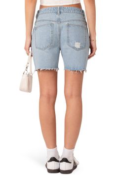 A low-rise waist and cutoff hems bring a relaxed, tomboyish look to lightly distressed shorts made form nonstretch denim. 100% cotton Machine wash, dry flat Imported Low Rise Denim Shorts, Shorts Low Rise, My Mobile Number, Swimwear Dress, Denim Cutoff Shorts, Distressed Shorts, Denim Fabric, S Models, Model Height