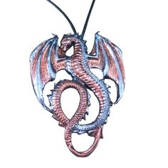 Bronze and dark silver polymer clay dragon necklace Fierce Dragon, Winged Dragon, Polymer Clay Dragon, Black Cord Necklace, Clay Dragon, Dragon Lover, Dragon Necklace, Dragon Wings, Fantasy Dragon