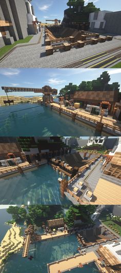 two different views of the same area in minecraft, one with water and another with land