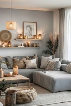 a living room filled with furniture and candles