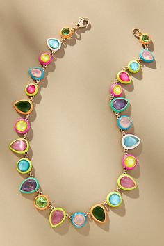 Zinc, resin, brass, enamel Lobster clasp Imported | Colorful Enamel Gem Necklace by Anthropologie in Yellow, Women's, Brass/Enamel/Zinc Spring Prints, Jewelry Accessories Ideas, Gem Necklace, Enamel Necklaces, Wedding Bridal Jewellery, Colorful Jewelry, Jewelry Lookbook, Geometric Jewelry, Creative Jewelry