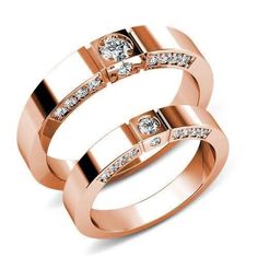 two rose gold wedding rings with diamonds