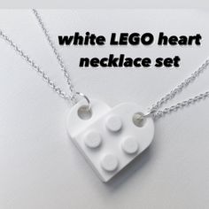 White Lego Necklace Heart Set <3 Includes 2 Separate Necklaces That Connect To Form A Heart :) Super Cute For Couples Or Best Friends! Each Chain Is 18 Inches And Plated Silver With Lobster Clasps (Available To Ship Within 5-10 Business Days Of Purchase) #Lego #Heart #Necklace #Legohearts #Gift White Necklace For Valentine's Day, White Minimalist Jewelry With Heart Charm, Minimalist White Heart Charm Jewelry, White Adjustable Necklace For Valentine's Day, Adjustable White Necklace For Valentine's Day, White Heart Charm Necklace Gift, White Heart Beads Jewelry For Valentine's Day, Minimalist White Necklace For Valentine's Day, Valentine's Day White Heart Beads Jewelry