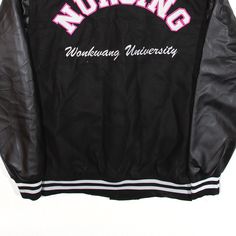 Item is in good used condition. Item May Contain Down. >Size: L >Armpit To Armpit: 21" >Armpit To Cuff: 20" >Collar To Hem: 27" Black Long Sleeve Varsity Jacket For Campus, Vintage Black Outerwear With Letter Print, Black Long Sleeve Outerwear For Campus, Black Long Sleeve Varsity Jacket For School, Black Cotton Campus Outerwear, Black Cotton Outerwear For Campus, Black Varsity Jacket With Letter Print For School, Varsity Jacket Black, Nursing