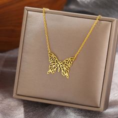 Elegant Gold Plated Butterfly Pendant Necklace Gold Butterfly Necklace, Tiny Butterfly, Butterfly Necklace Gold, Butterfly Pendant Necklace, Brings Joy, Pet Necklace, Gold Butterfly, Gold Geometric, Butterfly Charm